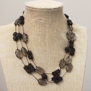 Talbots, black smokey glass multi beaded multi layer fashion necklace